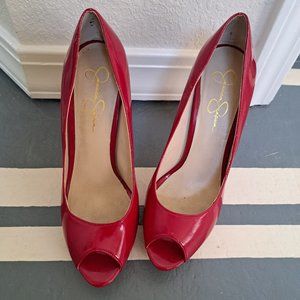 Jessica Simpson, Red Patent Leather Open Toe Platform Heel
